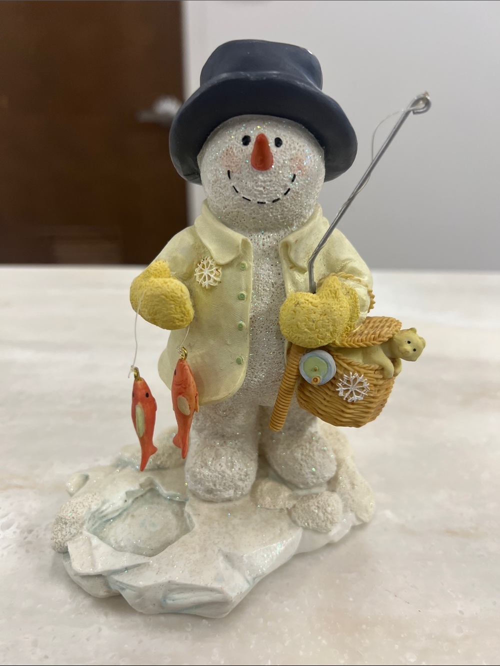 Russ Snowman Figurine in White, Yellow, Navy, Orange
